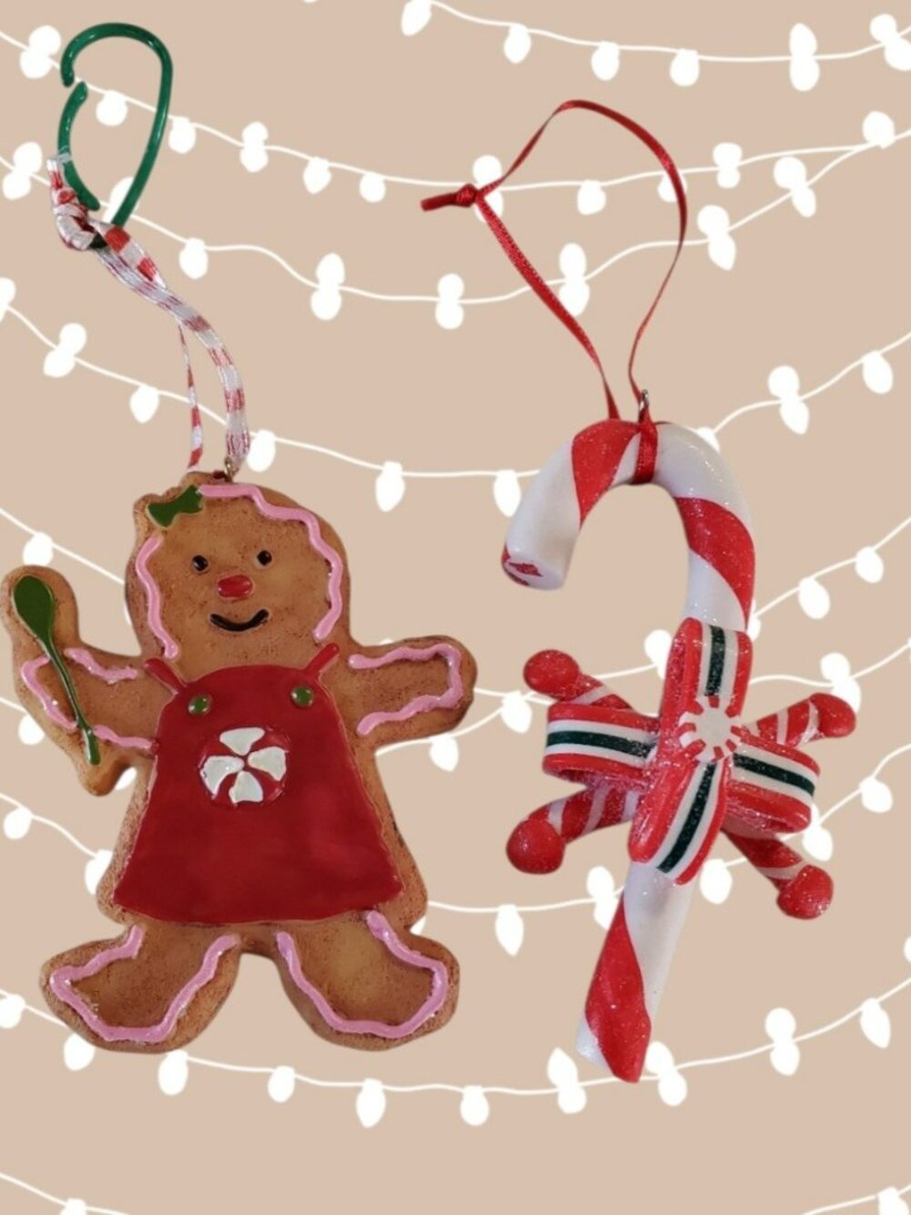 Gingerbread Lady Ornament & Candy Cane Ornament